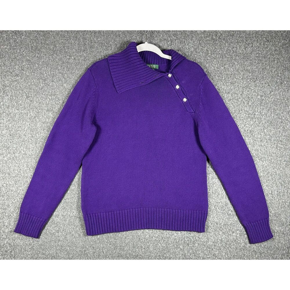 Lauren Ralph Lauren Purple Asymmetrical Button Collar Sweater XL
